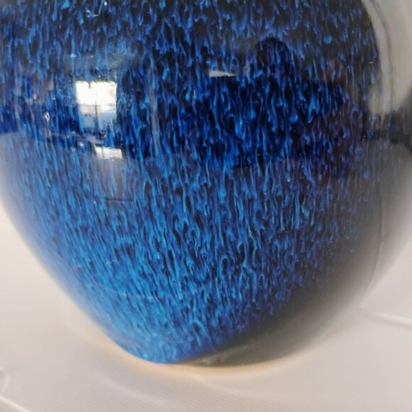 Japanese Blue Black Flambe Drip Glaze Vase 4.5" Vintage Japan Frogskin Pottery - Picture 3 of 11